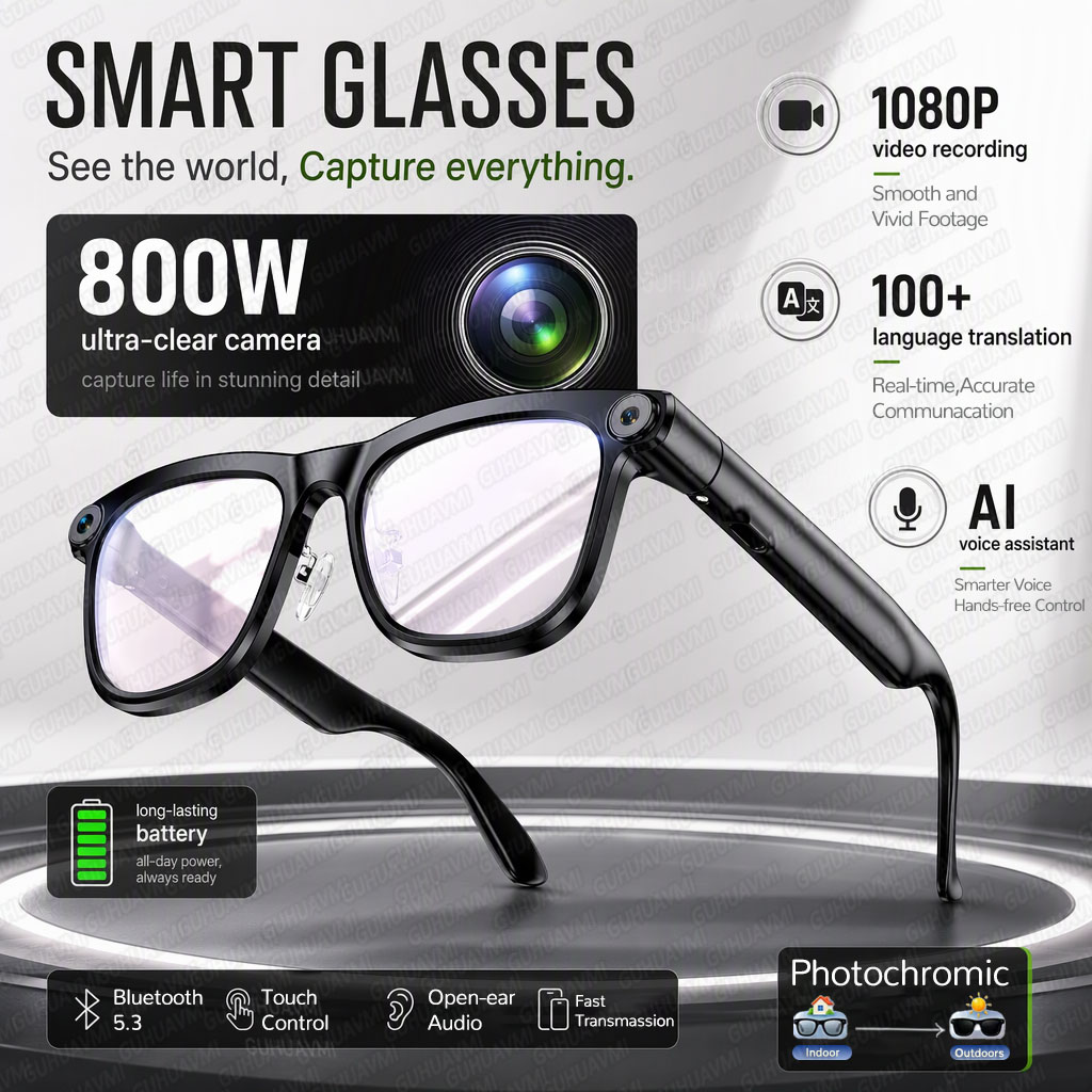Smart Glasses Lens - 최신형 스마트 안경: 8MP 카메라, 4K